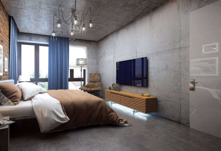 Комната с бетонными стенами