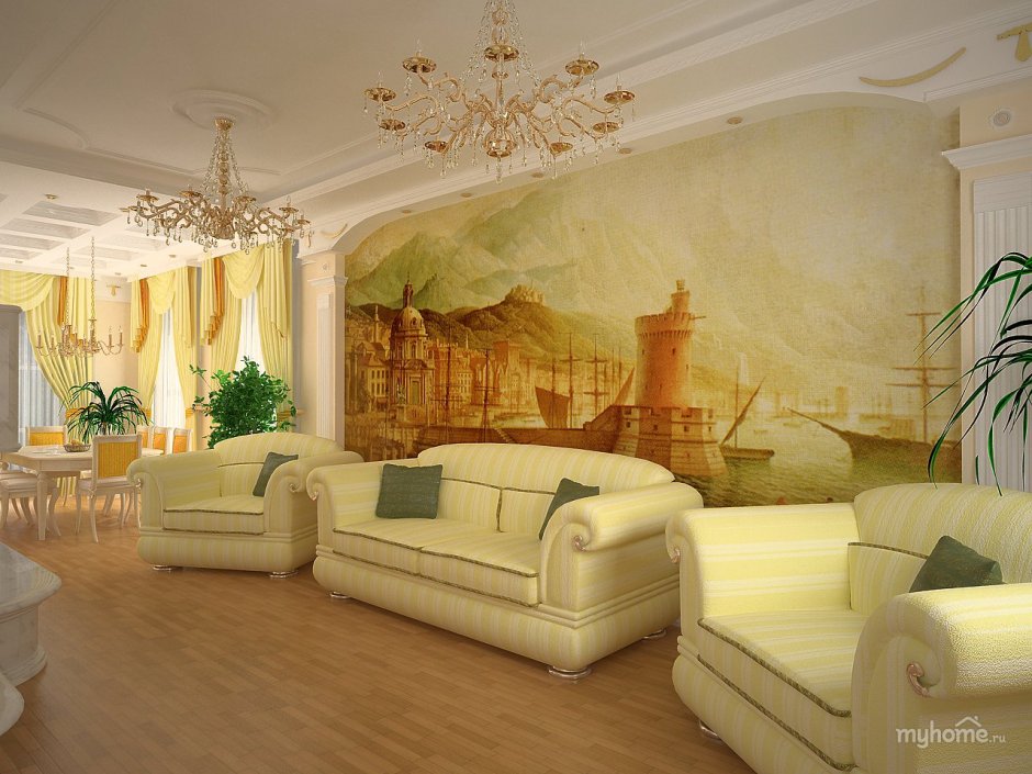 Фрески в интерьере классической гостиной
