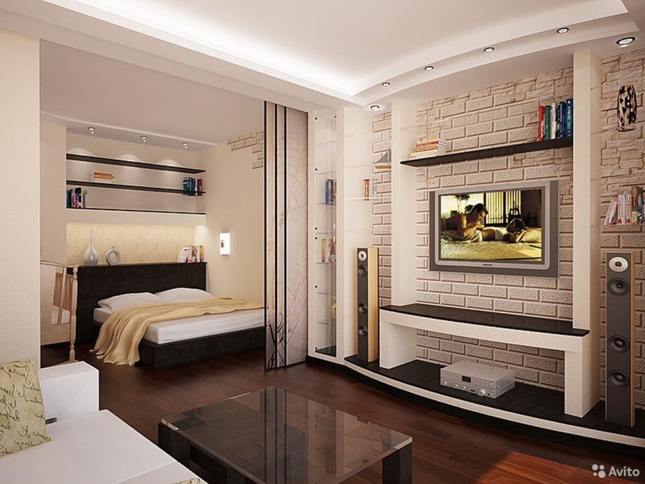 Дизайн гостиной в хрущевке в со встроенной кроватью
