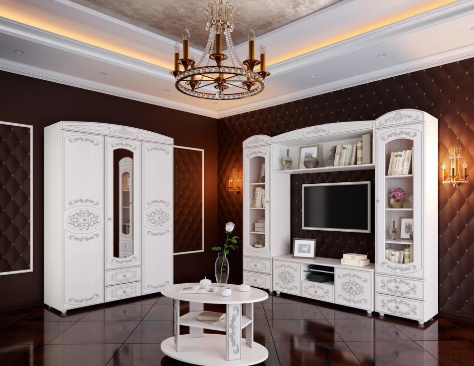 Белая мебель для гостиной с патиной (33 фото)