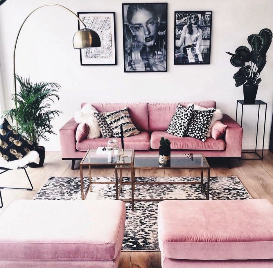 Розовый диван в гостиной (35 фото)