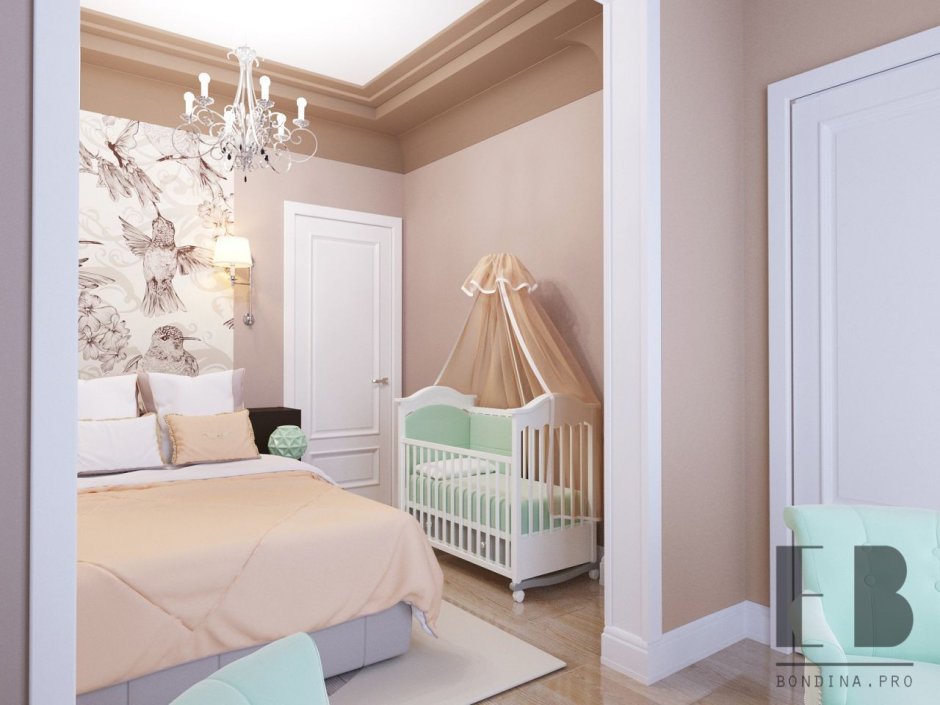 Интерьер спальни для малыша и родителей