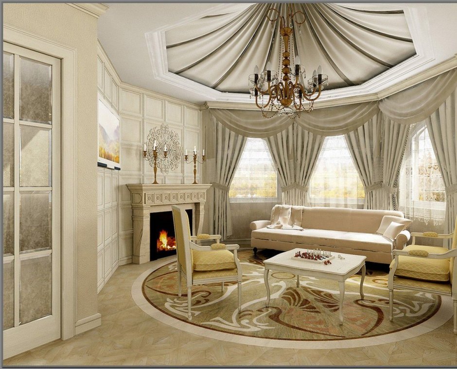 Интерьер гостиной в классическом стиле в доме