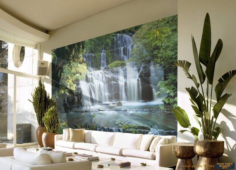 Фотообои водопад в интерьере квартиры