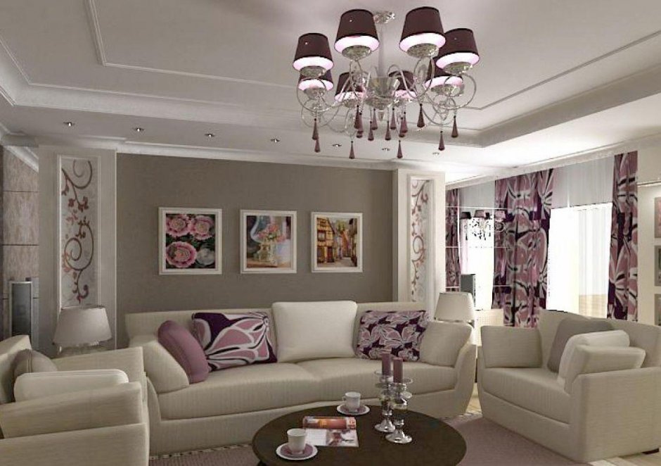 Гостиные в серо розовых тонах с классической мебелью