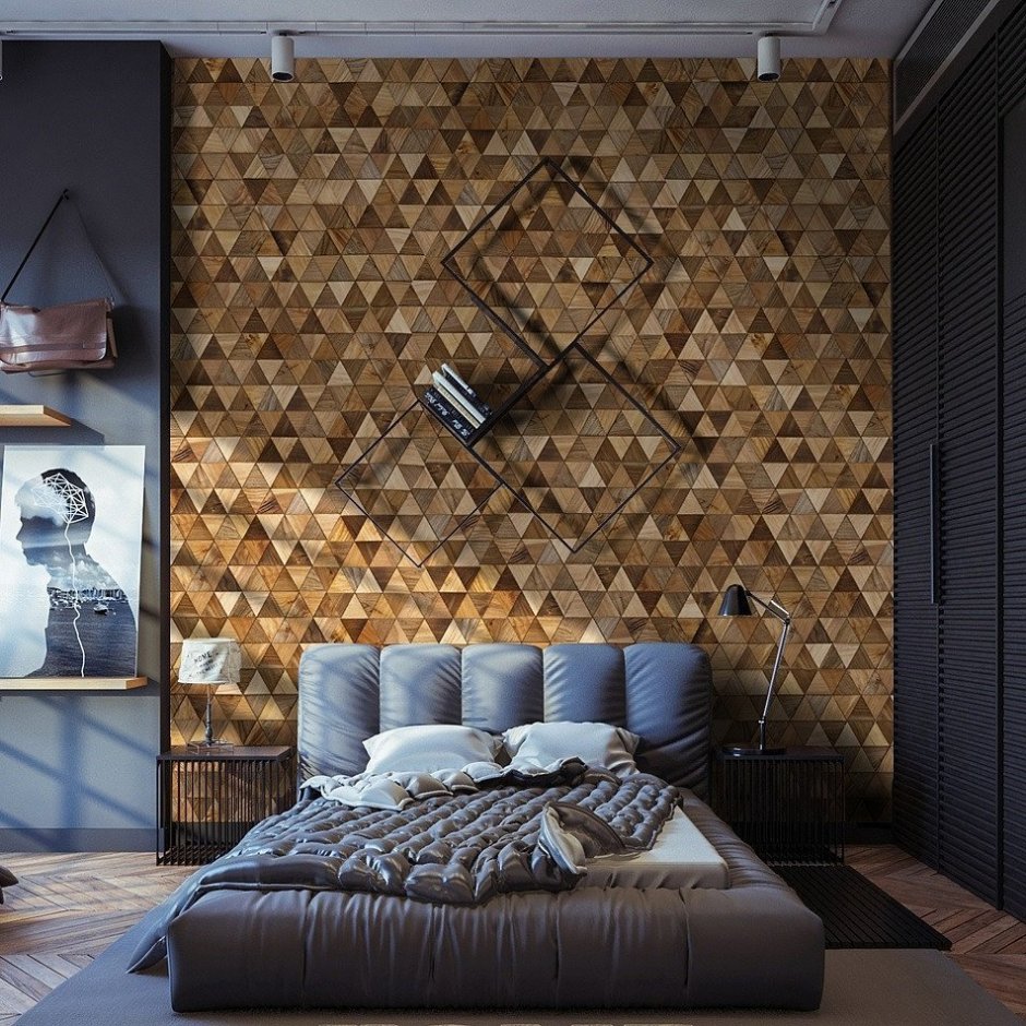 Деревянная мозаика для стен в интерьере