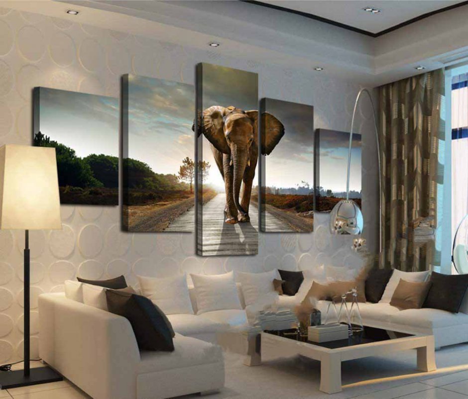 Картина слон в гостиной