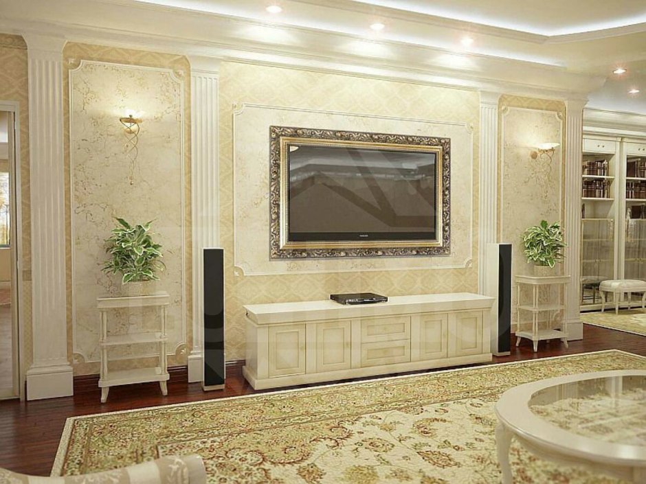 Украшение стен в гостиной классического стиля