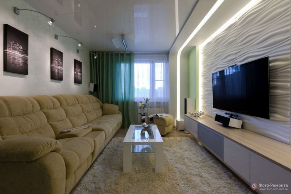 Гостиная угловой диван и телевизор