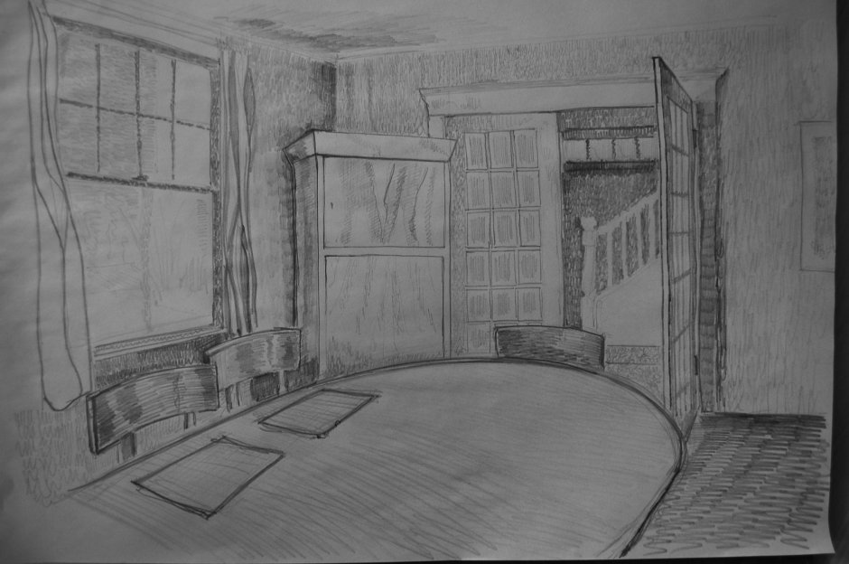 Рисунок комнаты карандашом