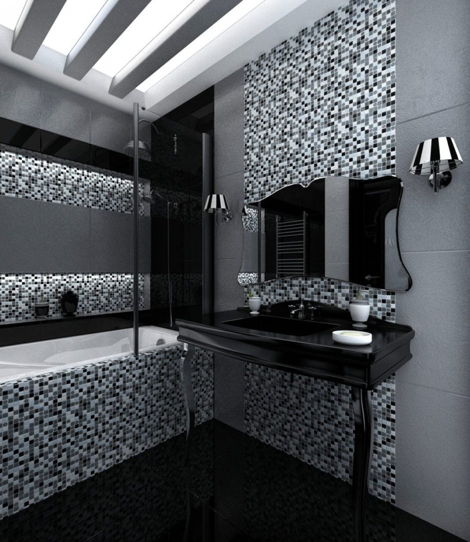 Дизайн ванной комнаты фото в черно белых тонах фото
