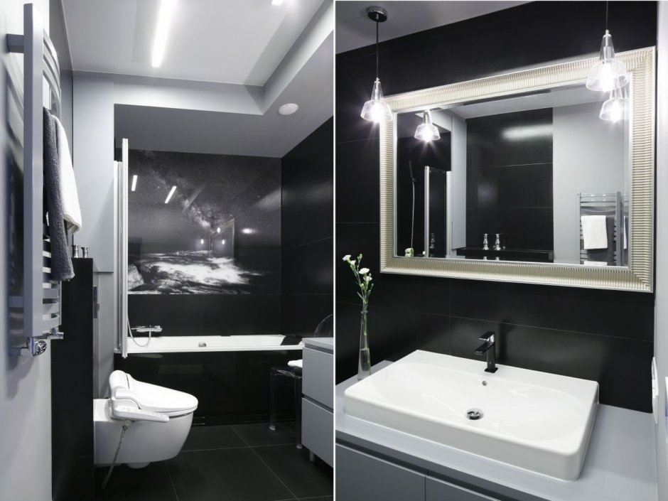 Стандартная ванная комната в черных тонах