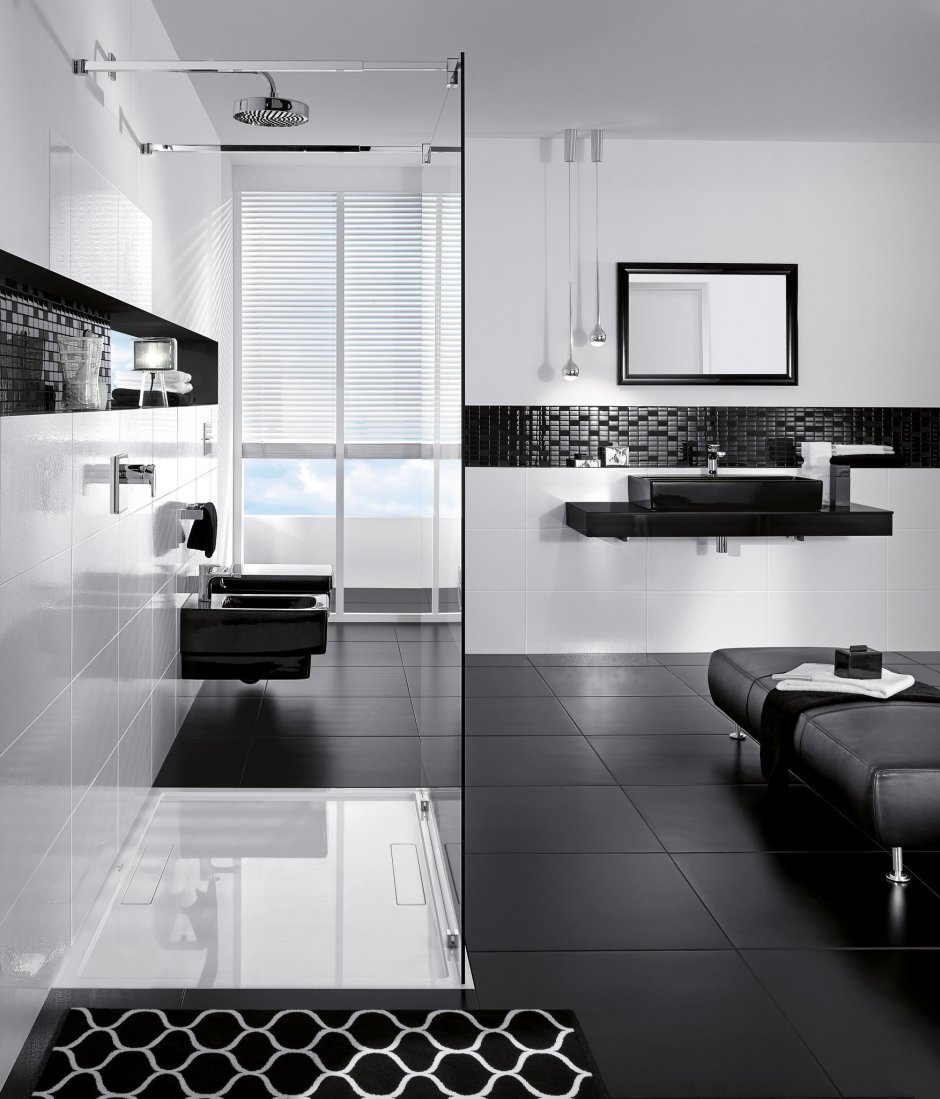 Черно белая ванная