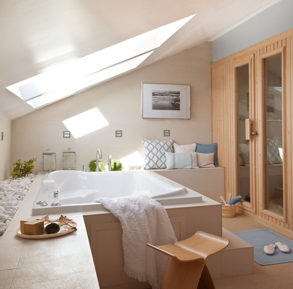 Комната с мансардными окнами интерьер