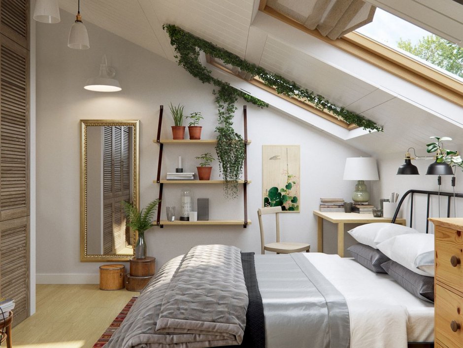 Спальня на мансарде с балконом