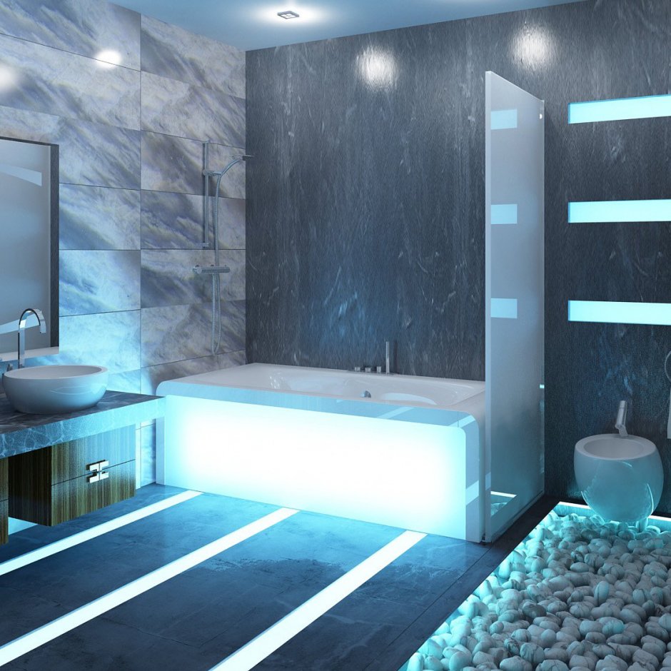 Ванная комната с подсветкой кафеля