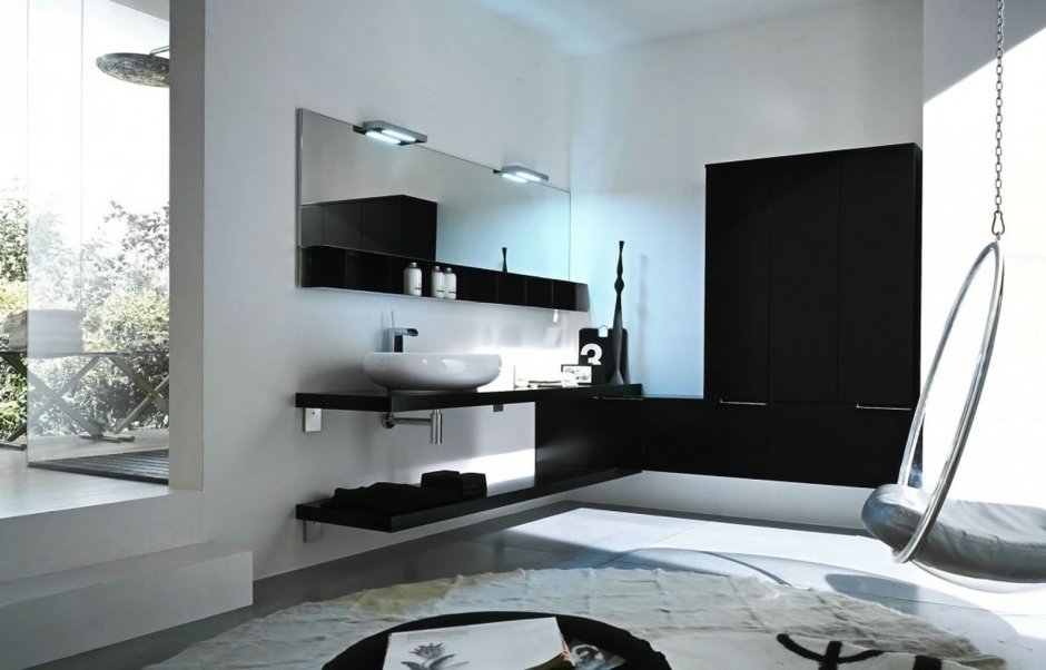 Черная мебель для ванной интерьер современный