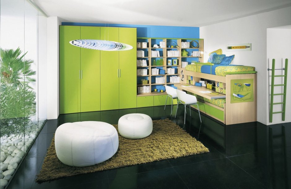 Комната для подростка в сине зеленых тонах