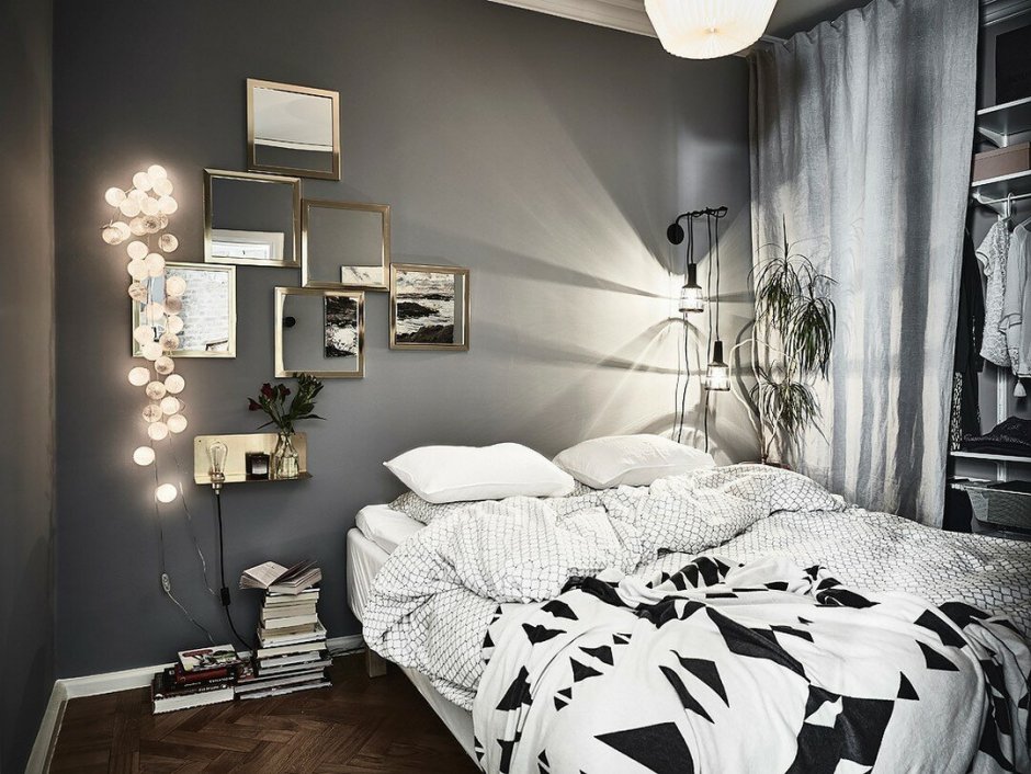 Черно белая спальня в скандинавском стиле
