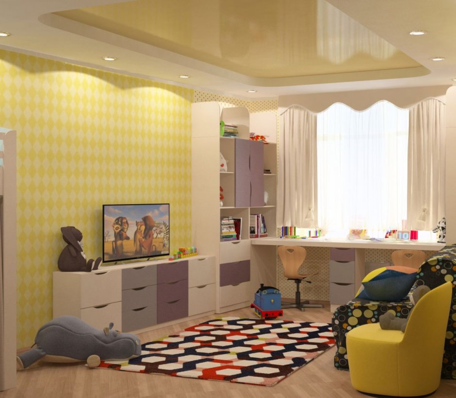 Интерьер детской комнаты для двоих разнополых 12 кв.м