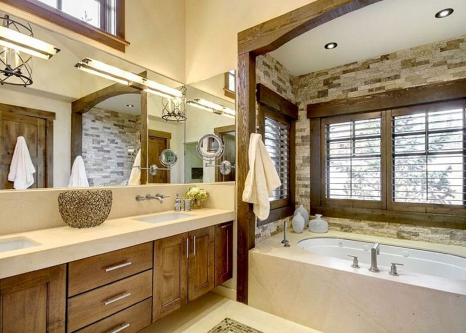 Ванная комната с окном деревенский стиль