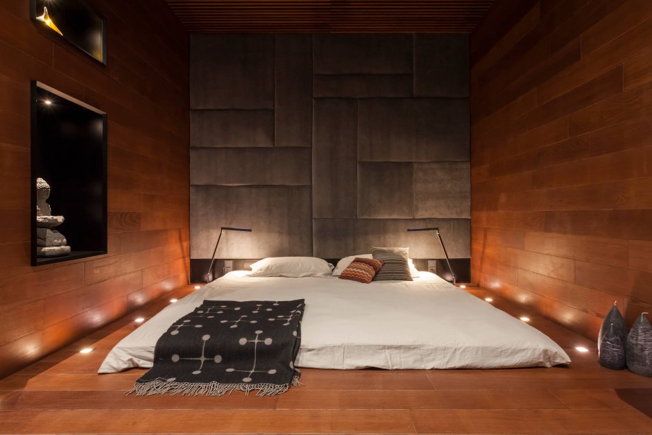 Кровать в японском стиле с подсветкой