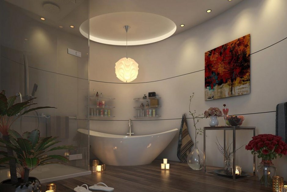 Потолочные светильники для ванной в интерьере