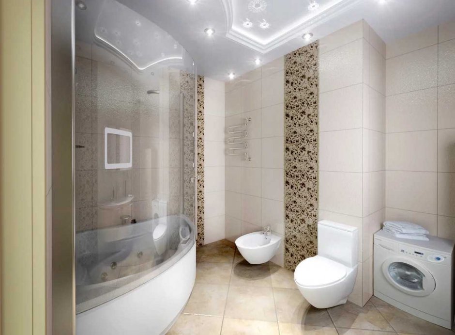 Дизайн потолков в ванной и туалете