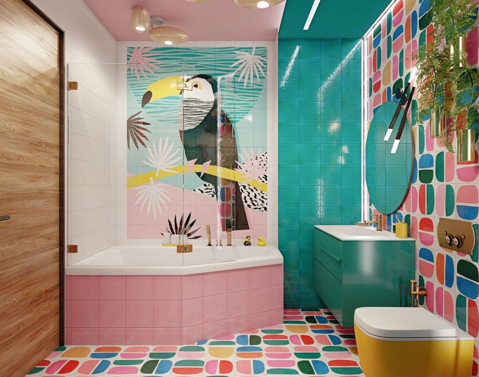 Интерьер ванной комнаты в пастельных тонах