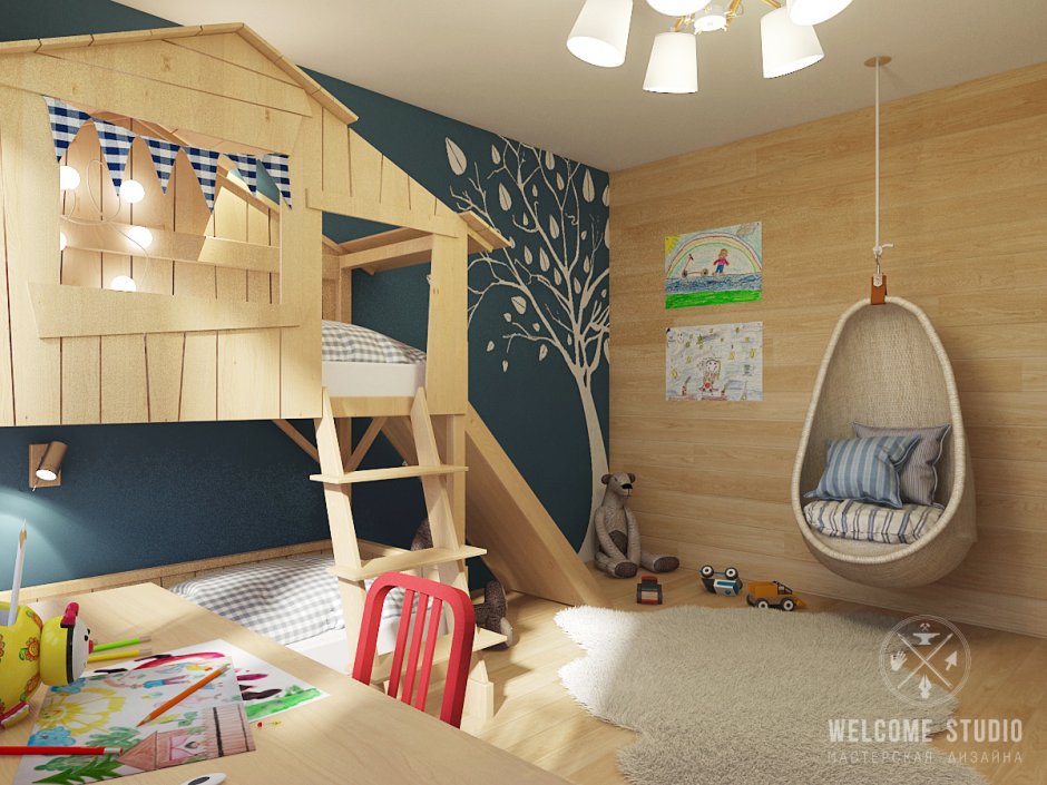 Интерьер детской комнаты с домиком