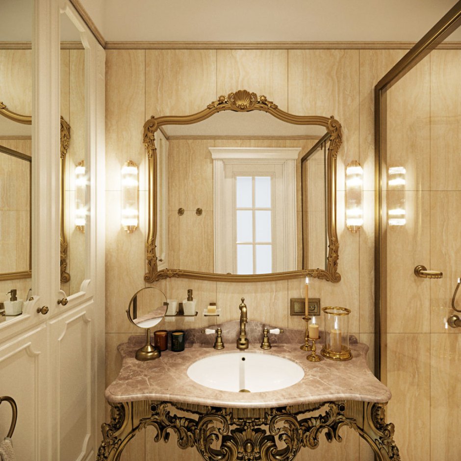 Встроенная мебель в ванную комнату в классическом стиле