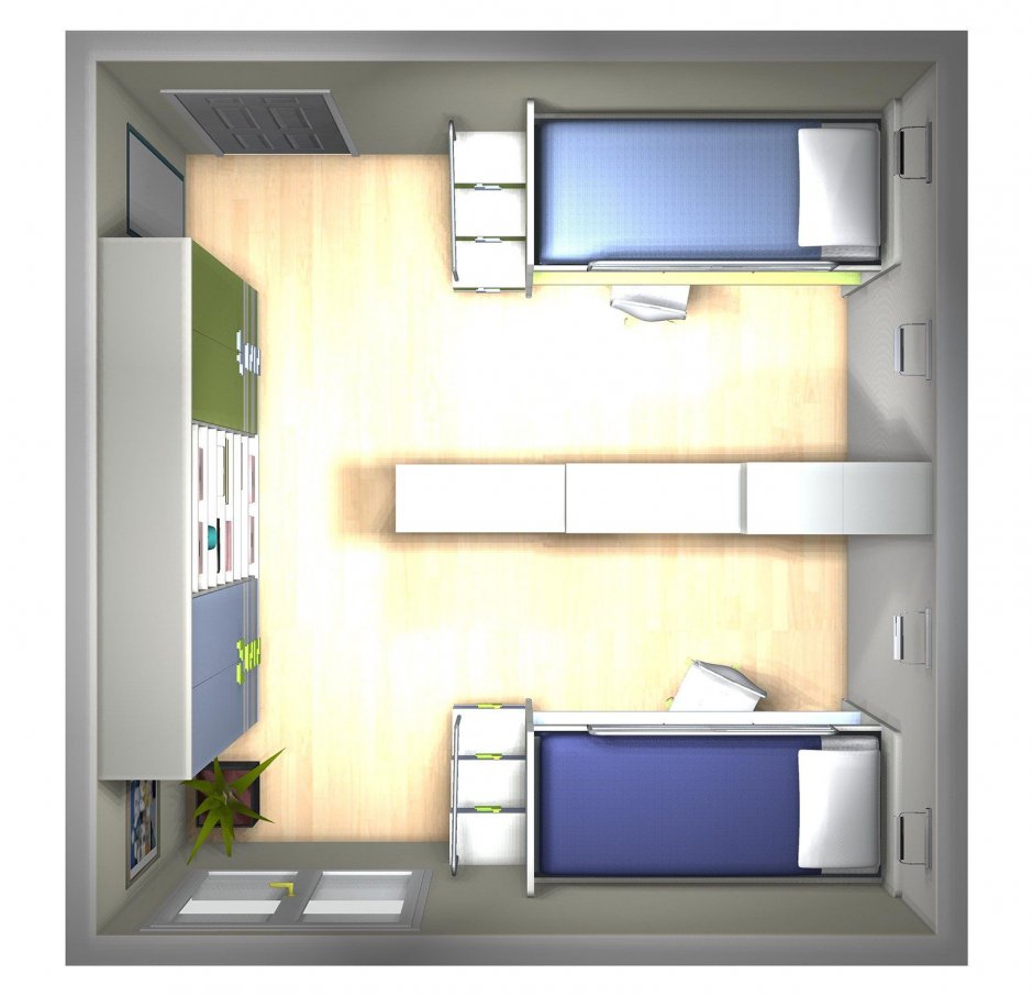 План комнаты в общежитии