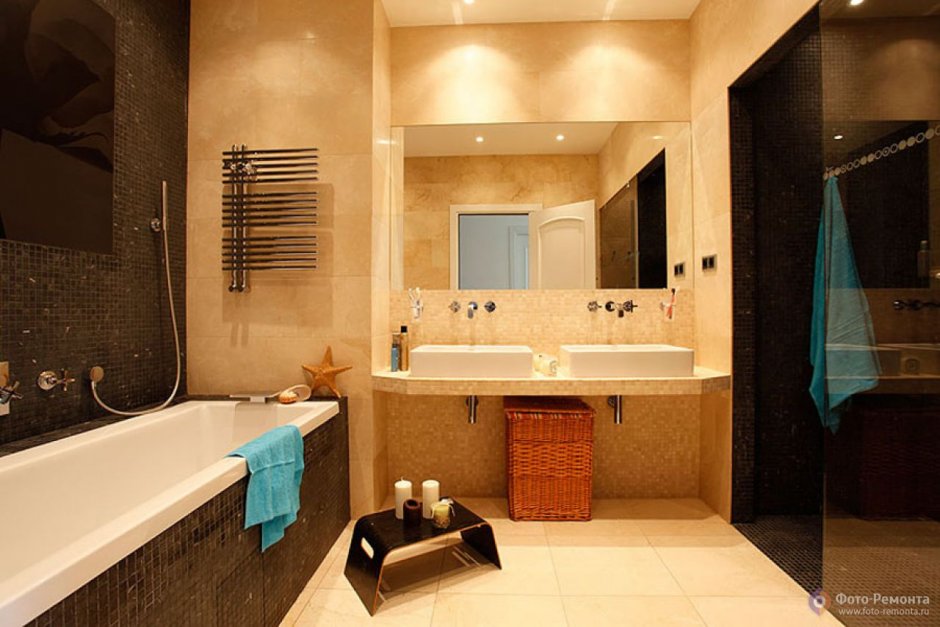 Черно бежевая ванная комната