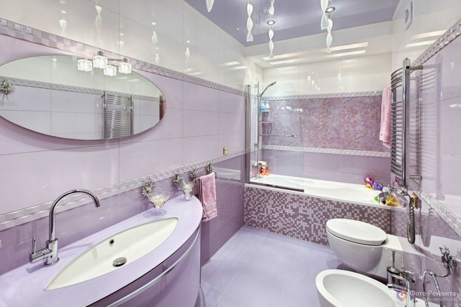 Красивая ванная комната сиреневая