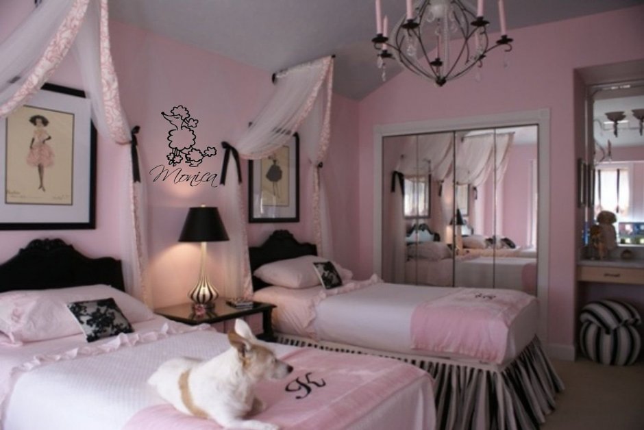 Черно розовая спальня