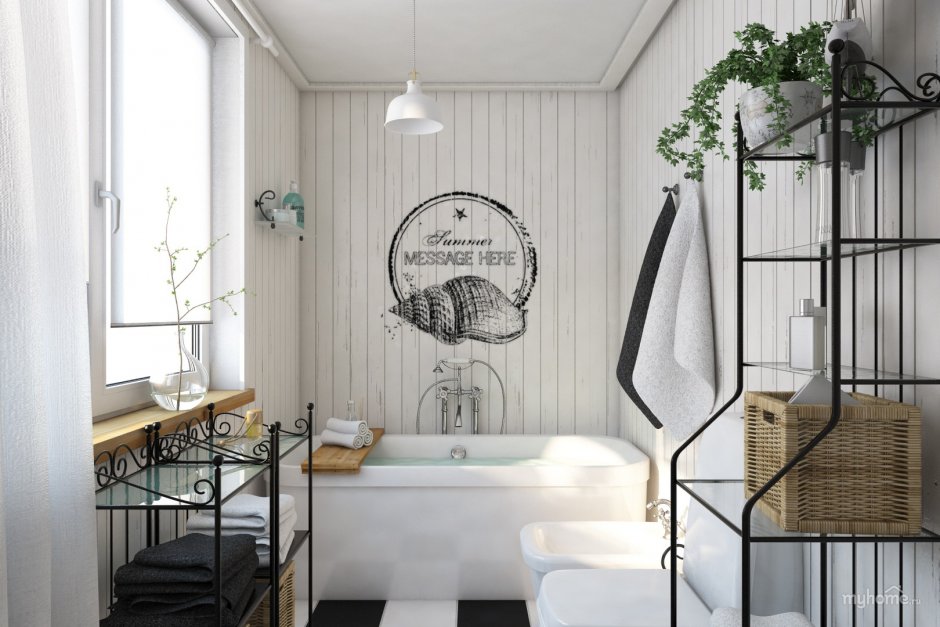 Ванная комната в скандинавском стиле черно белая