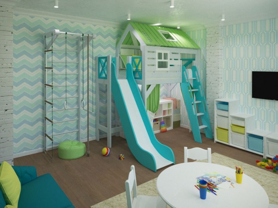 Детская комната для мальчика с игровой зоной