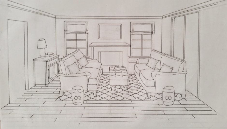 Поэтапное рисование интерьера комнаты