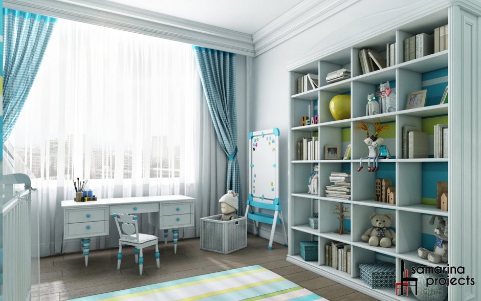 Голубая серая детская комната