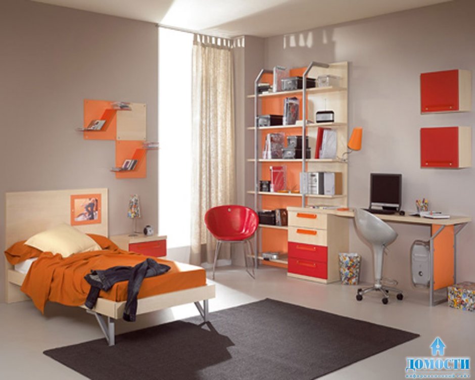 Оранжевый цвет в комнате подростка