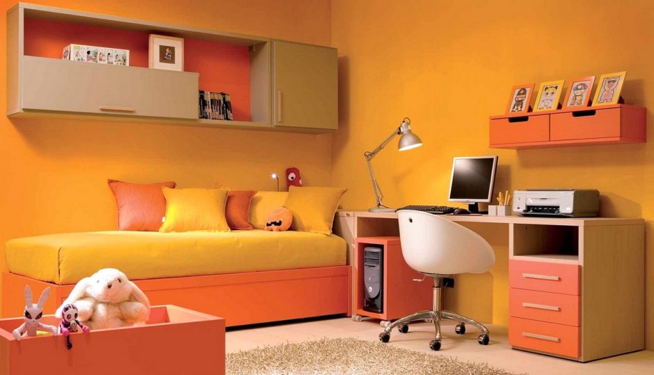 Оранжевая комната для девочки подростка