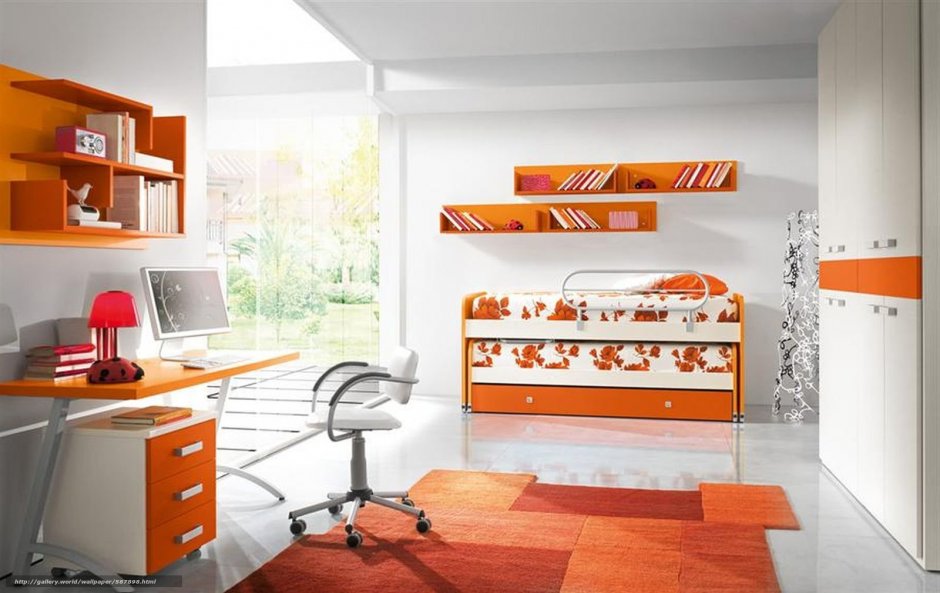 Оранжевая спальня для девочки