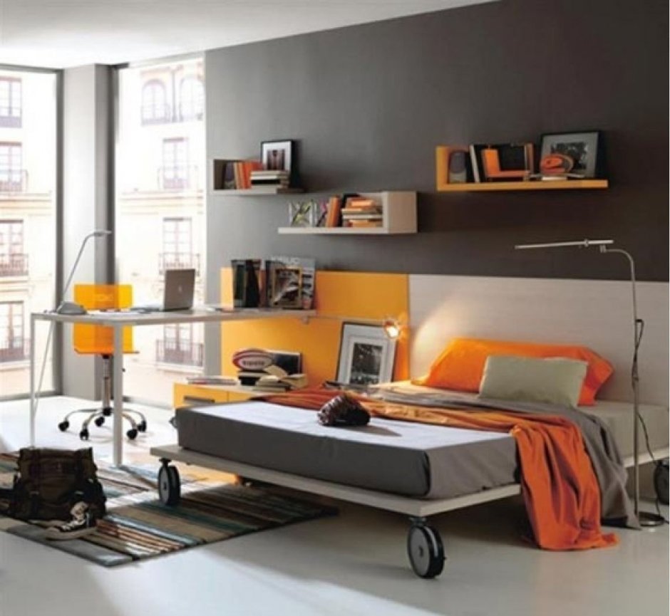 Оранжевая спальня для подростка