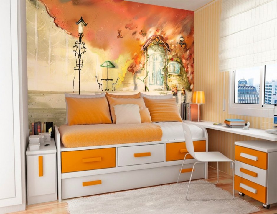 Детская комната в оранжевых тонах