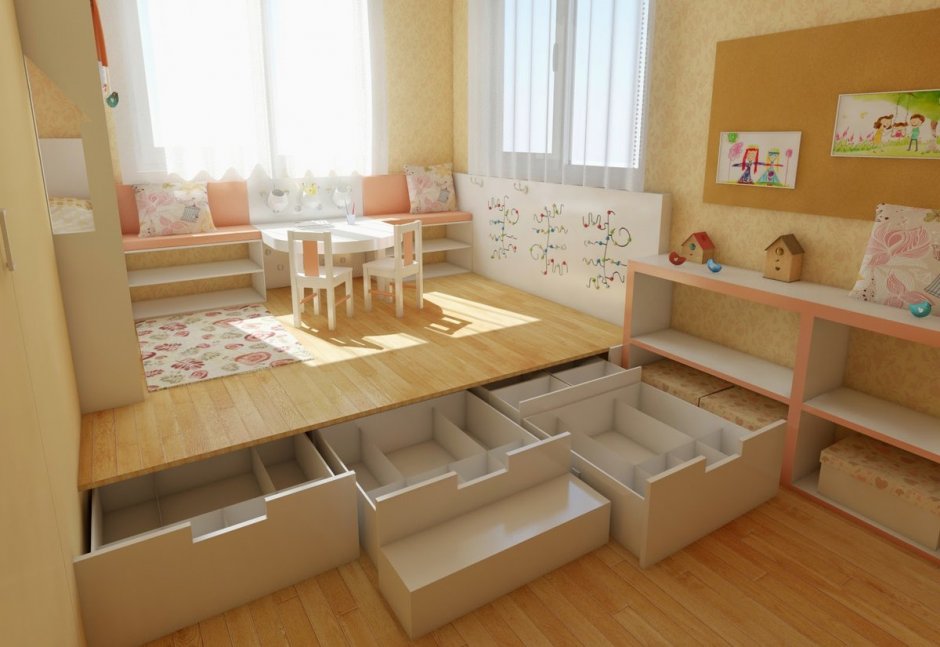 Кровати подиумы в детской комнате