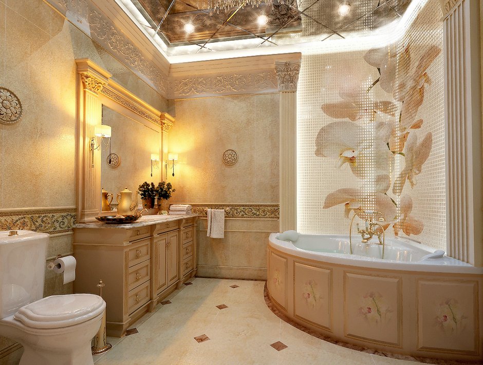 Ванные комнаты в классическом стиле с угловой ванной