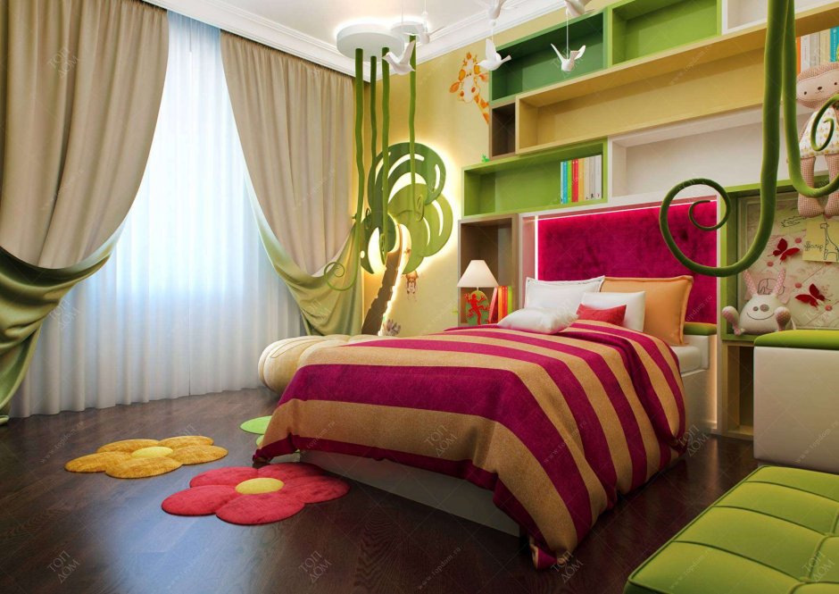 Интерьер для детской комнаты в красно зеленых тонах