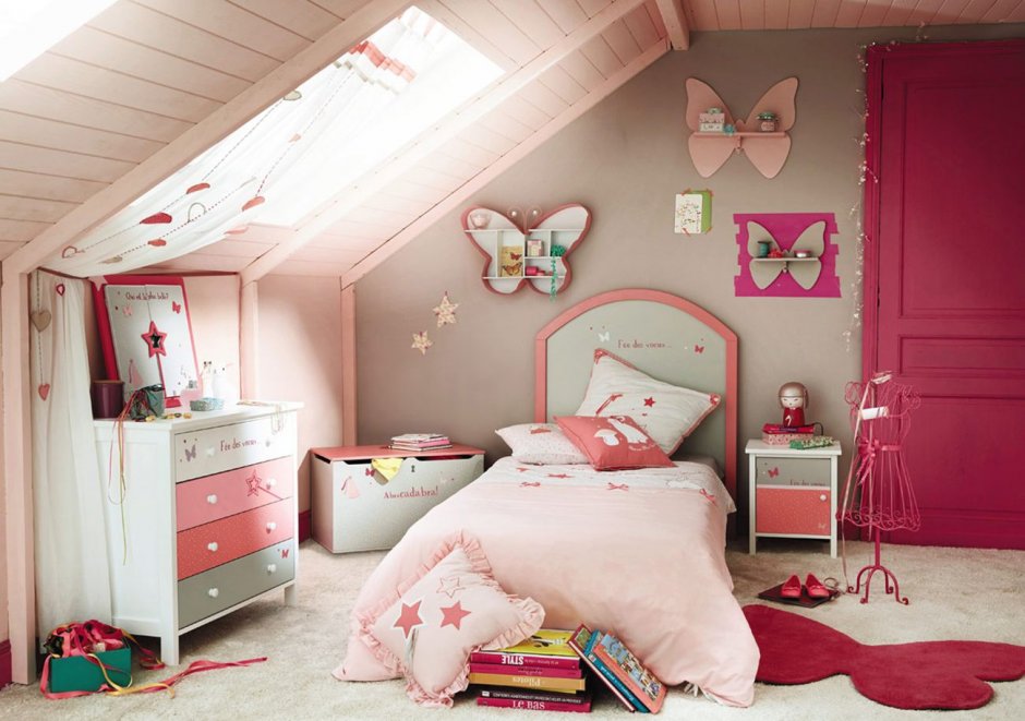 Детская комната для девочки на мансарде