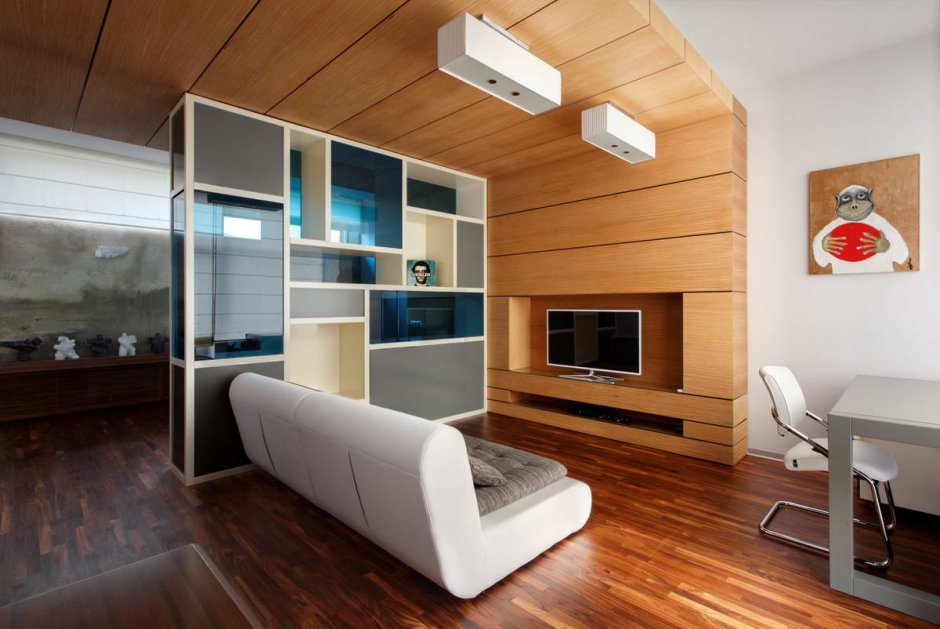 Дизайн гостиной неправильной формы