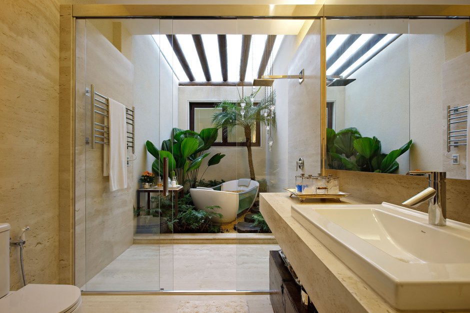 Интерьеры ванных комнат в тропическом стиле